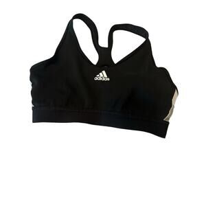 Adidas Sports Bra Sz Medium Womens Black Gray Silver Sides Activewear Racerback
